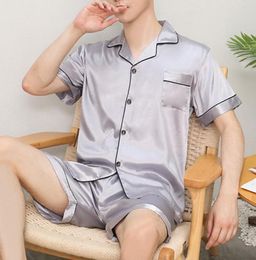 Men039s Sleepwear Men Pajamas Set Solid Satin Summer Long Sleeve Autumn Homewear Silk Suit Casual Dormir Top Pyjamas Male Sleep5376994