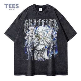 Men's T-Shirts Griffith T-shirts oversized street clothing retro wash anime Kenpuu Denki T-shirt short sleeved retro comic vest mens T-shirt Q240517