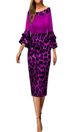 Plus Size Dresses Elegant Women Evening Dress Leopard Three Quarter Sleeve Horn Slash Neck Spring Autumn Lady Dating Wedding7724921