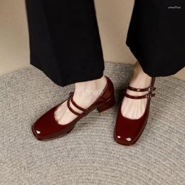 Dress Shoes Spring Autumn Women Double Buckle Mary Janes Patent Leather High Heels Pumps Retro Lady Shoe Zapatos De Mujer