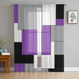 Curtain Purple Black Grey Patchwork Abstract Art Medieval Style Sheer Curtains Living Room Window Kitchen Tulle Voile