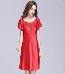 Whole Summer Sleep Dress Faux Silk Satin Robe Women Lace Nightgown Sleepwear Night Dress Plus Size Sleepshirt Chemise De Nuit9680464