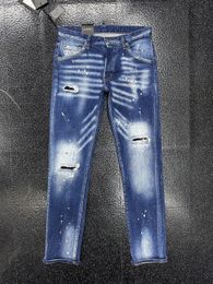 2024 New Men Jeans Hole Light Blue Dark Grey Italy Brand Man Long Pants Trousers Streetwear denim Skinny Slim Straight Biker Jean for D Top quality 28-38 Size DS D 9915