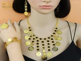 Necklace Earrings Set African Gold Jewellery Ethiopian Bridal Tassel Coin Pendant Vintage Jewellery Dubai Wedding NecklaceEaringsB3615171