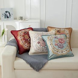 Pillow European Style Jacquard Cover 48x48CM Classical Embroidery Flowers Decorative Pillows Home Bedroom Sofa Chair Pillowcase