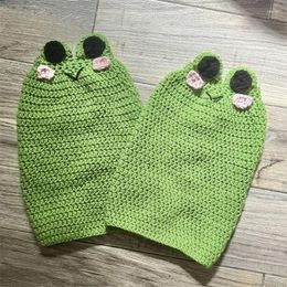 Women Socks Harajuku Cute Green Crochet Colorblock Knee High Boot Cuffs Cover Kwaii Streetwear