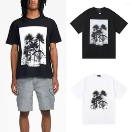 Men's T Shirts Palm Tree Print High-quality Purple Brand Shirt Cotton Casual Versatile Short Sleeved T-shirt 3009