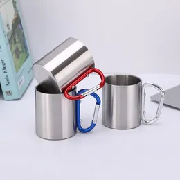 Mugs 200/300ml Isolating Travel Mug Double Wall Stainless Steel Outdoor Children Cup Carabiner Hook Handle Heat Resistance Camping