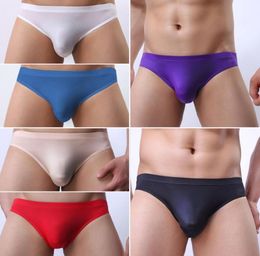 Underpants 1PC Sexy Low Waist Sheer Pouch Seamless Mini Bikini Thin Ice Silk Briefs Men Underwear7845986