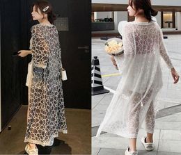Lace Maxi Dress Open Front Elegant Hollow Out Floral Long Sleeve Holiday Women Cover Up Summer Beachwear Bikini Wrap Loose Tunics3284305
