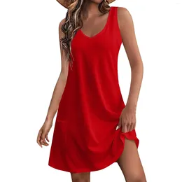 Casual Dresses Women'S Summer Dress Elegant Knee-Length Women Frocks Normal V-Neck Sleeveless Printed Female 2024 Elbise