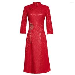 Ethnic Clothing Three-quarter Sleeve Improved Chinese Style Dress 2024 Lace Mid-length Daily Cheongsam Spring And Summer