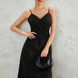 Casual Dresses Women Long Dress Evening Party Summer Clothes Chic And Elegant Solid Colour Sleeveless Backless Ruffles Spaghetti Strap