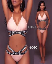 Custom Lingerie Fashion Dign Women Bra Sets Letter Print Straps Bralette And Panty Set6375374