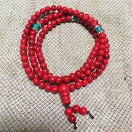 Decorative Figurines Chinese Artificial Red Coral Buddhist Prayer Bead Long Bracelet 33 " Exquisite