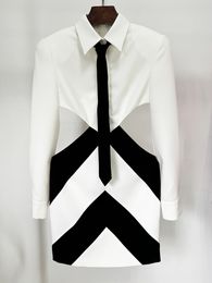 502 XL 2024 Milan Runway Dress Summer Long Sleeve White Lapel Neck Dresses Womens Dress Fashion High quality oulaidi