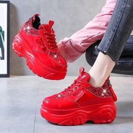 Casual Shoes Women Glitter Sneakers Female Lace Up Zipper Platform Fashion Comfort Dad Chunky White Black Red G87