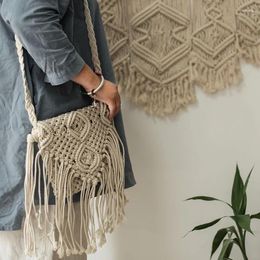 Storage Bags Hand Made Cotton Bohemian Tassel Shoulder Knitting Woven Bag Vintage Summer Shopping Outdoor Beach