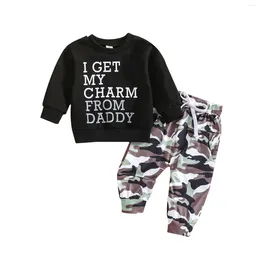 Clothing Sets Spring And Autumn Boys 0-3 Year Old Baby Letter Camo Set Long Sleeved Cotton Children's Wear Black Gray Available