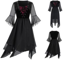 Party Dresses Women Evening Black 2021 Plus Size Sheer Mesh Layered Lace Up Handkerchief Gothic Dress Drop G7 Casual6801071