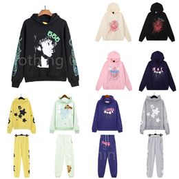 Hoodies designer hoodie mens pullover pants red Young Thug 555555 Hoodies Men Womens Hoodie Sweatpant Pink Embroidered Web Sweatshirt Joggers Tracksuit Size S/M/L/XL