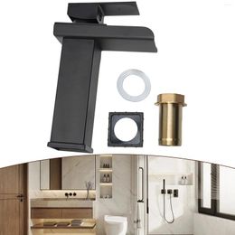 Bathroom Sink Faucets Basin Faucet Waterfall Deck Mounted Cold And Water Mixer Tap Stainless Steel Black Washbasin Taps