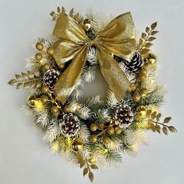 Decorative Flowers Front Door Christmas Bow Wreath Champagne Gold Window Wall Garland Ornament Year Navidad Decoration