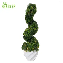 Decorative Flowers 93cm Artificial Spiral Tree Plant With Lights Large Plants Potted Boxwood Topiary Bonsai Home Decoration Garden Courtyard