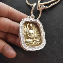 Decorative Figurines China Elaborate Miao Silver Handmade Hollow Out Lucky Guanyin Buddha Lock Necklace Metal Handicrafts Decorate