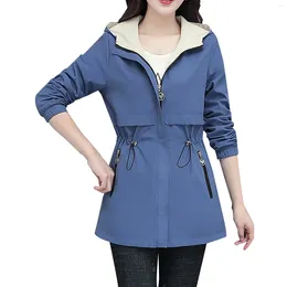 Women's Jackets Fashion Double-Sided Wear Trench Coat For Women Spring Autumn Zipper Hooded Jacket Female Drawstring Windbreaker Chaquetas