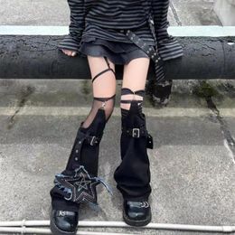 Women Socks Harajuku Buckled Bandages Jeans Leg Warmer Star Appliques Long Boot Cover