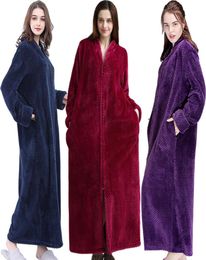Women Extra Long Plus Size Thick Warm Sleepshirts Men Winter Coral Fleece Zipper Nightgowns Pregnant Robe Flannel Night Dress6741371