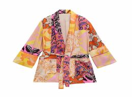 Women039s Jackets Pinkou Women Fashion Print Kimono Coat Bow Tie Belt Pockets Matching Jacket Outwear Loose Female Casual Tops 8993782