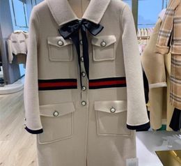 Handmade wool coat beige highend doublesided cashmere coat women039s middle long fragrance Colour matching bow retro Woollen co1377359