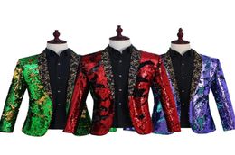 Men039s Suits Blazers Men039s Flipping Sequins Tuxedo Jackets 6 Colors Fashion Blazer Nightclub Bar DJ Singer Glitter Stag4212460