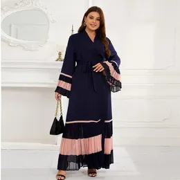 Ethnic Clothing Fashion Islamic Women Chiffon Abaya Dubai Turkey Colour Blocking Robe Morocco Maxi Eid Muslim Pleated Party Dresses Arab