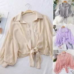 Women's Blouses Summer Office Warm Shawl Women Sunscreen Coat Japanese Style Sun Protection Chiffon Cardigan With Lace-up Detail For