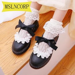 Casual Shoes Plus Size 34-43 Spring Autumn Girls Lolita Lace Leather Women Mary Janes Platform Woman Flats Round Toe Ladies