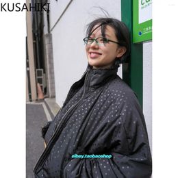 Women's Jackets KUSAHIKI Autumn Winter Striped Front And Back Wearing On Both Sides Coat Fashionable Versatile Stand Up Collar Short Jacket