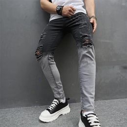 Men's Jeans Street Men Holes Gradient Stretch Slim Pencil Pants Male Distressed Cotton Jogging Casual Denim Trousers