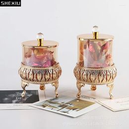 Storage Bottles Transparent Amber Color Crystal Jars And Lid Candy Pots European Jewelry Box Glass Crafts Dressing Table Cosmetic Jar