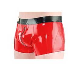 Latex Rubber Men Black Waist and Red Boxer Underwear With Zipper Shorts Size XXSXXL8935259