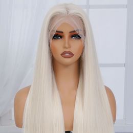 13x4 Platinum Blonde Women Lace Front Wig 24 Inch 180 Density HD Transparent Straight Lace Front Wig Women Glue-Free Synthetic Wig