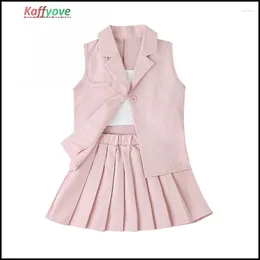 Clothing Sets Baby Girls Clothes Suit Soild TShirt Skirt Coat Sleeveless Spring Summer Pageant Birthday 3-8 Year Children Outfits