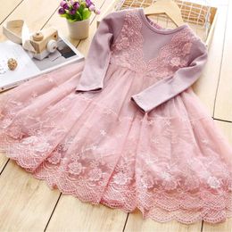 Girl Dresses 2024 Girls Knit Dress Lace Cute Birthday Party Princess Long Sleeve Autumn Winter Kids 3-8 Yrs Csual Clothes