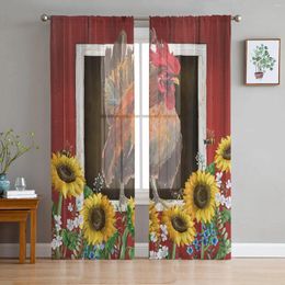 Curtain Farm Barn Chicken Sunflower Sheer Curtains For Living Room Decoration Window Kitchen Tulle Voile Organza