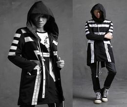 Whole Autumn winter men fashion striped long trench coat windbreaker mens harajuku punk rock hooded jackets overcoat casaco m2082970