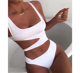 2021 New Sexy White One Piece Swimsuit Women Cut Out Swimwear Push Up Monokini Bathing Suits Beach Wear Swimming Suit For Women3943304