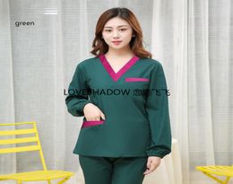 Plug Size S4XL Women Scrubs Top Cotton Uniforms Long Sleeve Colour Blocking Uniforms Lab Dentistry Pharmacy Workwear Clothes8147465