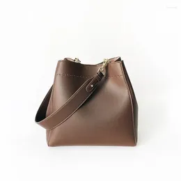 Shoulder Bags Bucket Bag 2024 Ins Cow Leather Fashion Women's Split For Women Two Strap Handbags Fashionable